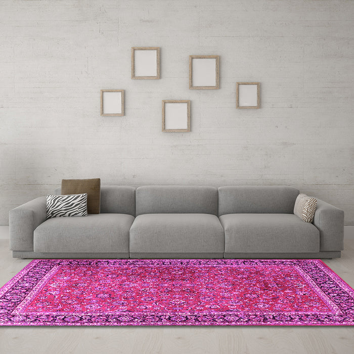 Machine Washable Persian Pink Traditional Rug in a Living Room, wshtr3468pnk