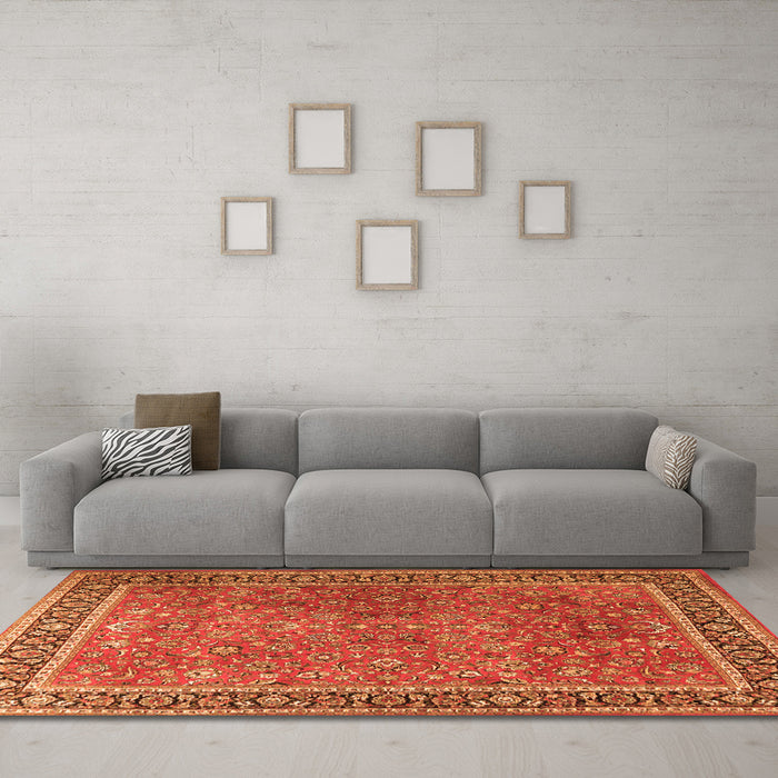 Machine Washable Persian Orange Traditional Area Rugs in a Living Room, wshtr3468org