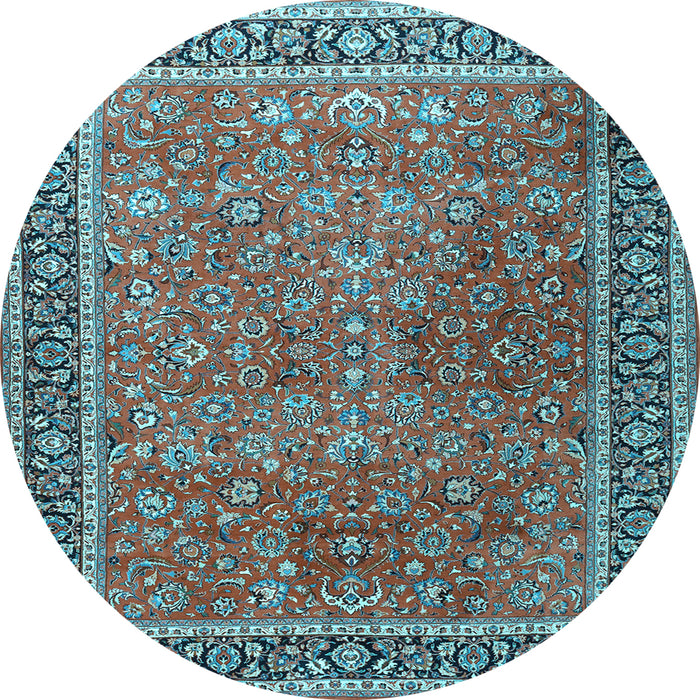 Round Machine Washable Persian Light Blue Traditional Rug, wshtr3468lblu