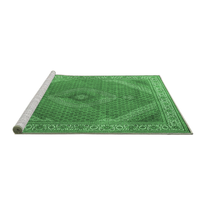 Sideview of Machine Washable Persian Emerald Green Traditional Area Rugs, wshtr3469emgrn