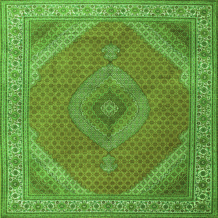 Round Machine Washable Persian Green Traditional Area Rugs, wshtr3469grn