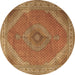 Round Persian Brown Traditional Rug, tr3469brn