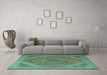 Machine Washable Persian Turquoise Traditional Area Rugs in a Living Room,, wshtr3469turq