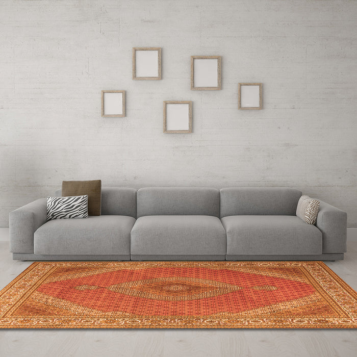 Machine Washable Persian Orange Traditional Area Rugs in a Living Room, wshtr3469org