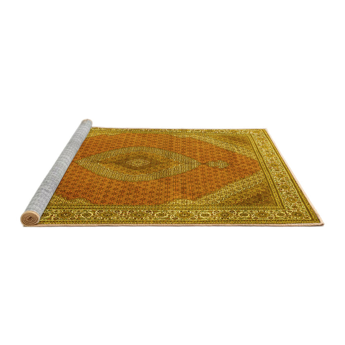 Sideview of Machine Washable Persian Yellow Traditional Rug, wshtr3469yw