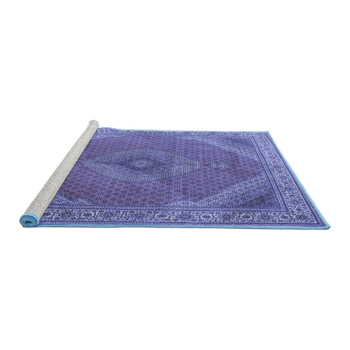 Sideview of Machine Washable Persian Blue Traditional Rug, wshtr3469blu