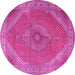 Round Machine Washable Persian Pink Traditional Rug, wshtr3469pnk