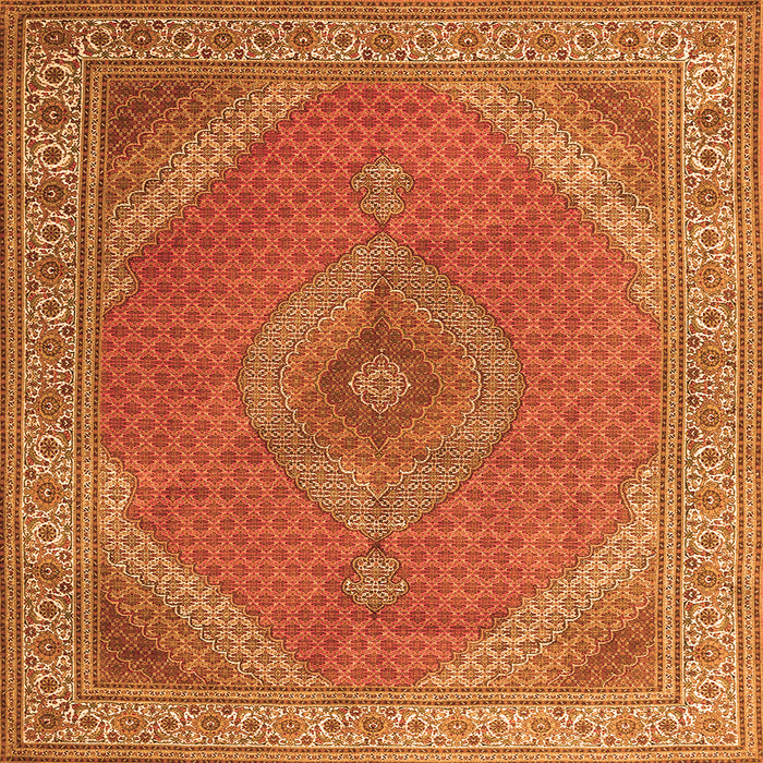 Round Machine Washable Persian Orange Traditional Area Rugs, wshtr3469org