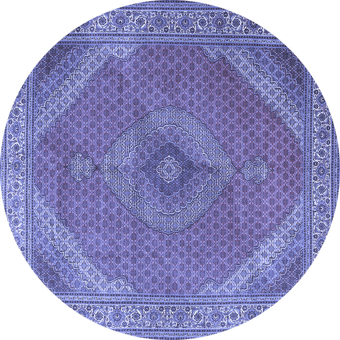 Round Machine Washable Persian Blue Traditional Rug, wshtr3469blu