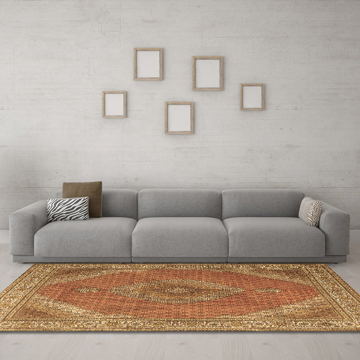 Machine Washable Persian Brown Traditional Rug in a Living Room,, wshtr3469brn
