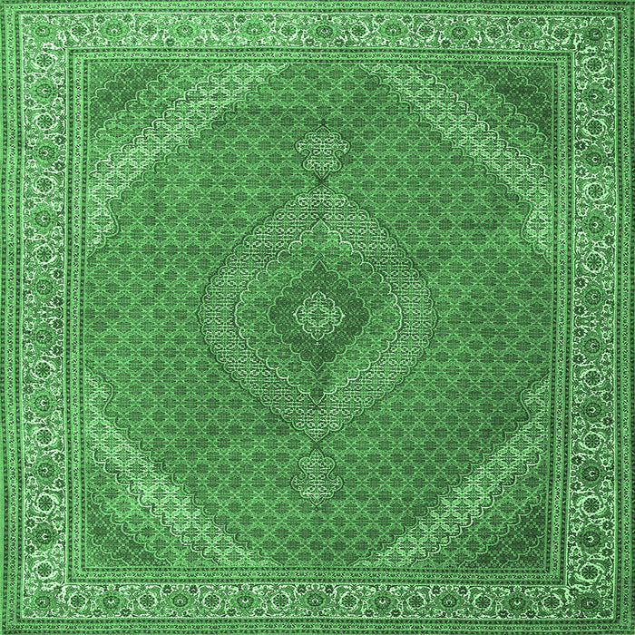 Square Machine Washable Persian Emerald Green Traditional Area Rugs, wshtr3469emgrn
