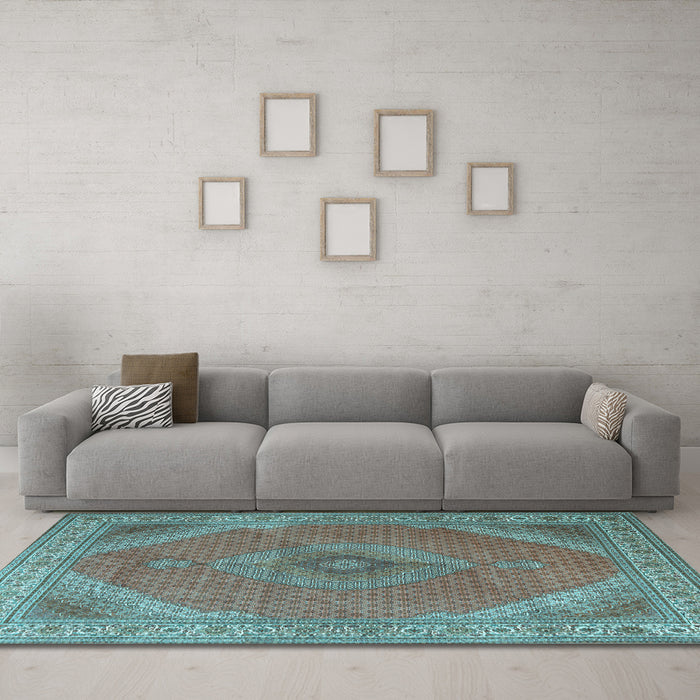 Machine Washable Persian Light Blue Traditional Rug in a Living Room, wshtr3469lblu