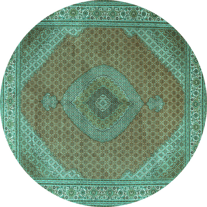 Round Machine Washable Persian Turquoise Traditional Area Rugs, wshtr3469turq