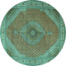 Round Machine Washable Persian Turquoise Traditional Area Rugs, wshtr3469turq