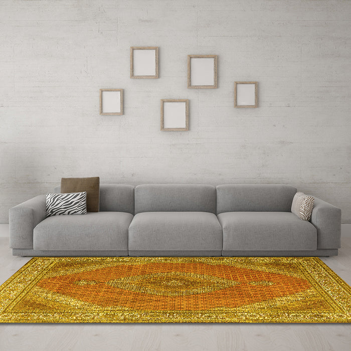 Machine Washable Persian Yellow Traditional Rug in a Living Room, wshtr3469yw