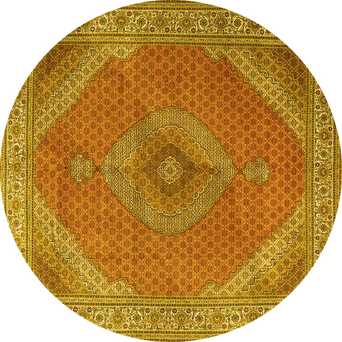 Round Machine Washable Persian Yellow Traditional Rug, wshtr3469yw