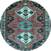 Round Machine Washable Persian Light Blue Traditional Rug, wshtr346lblu