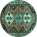 Round Persian Turquoise Traditional Rug, tr346turq