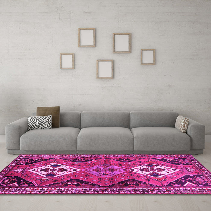 Machine Washable Persian Pink Traditional Rug in a Living Room, wshtr346pnk