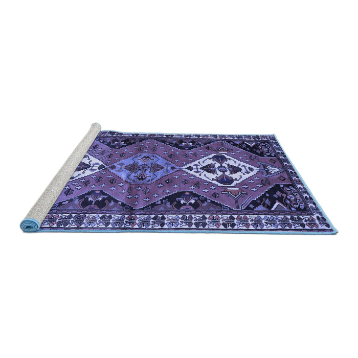 Sideview of Machine Washable Persian Blue Traditional Rug, wshtr346blu