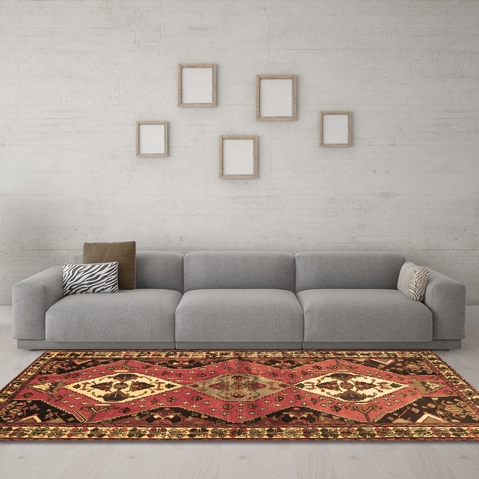 Machine Washable Persian Brown Traditional Rug in a Living Room,, wshtr346brn