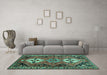 Machine Washable Persian Turquoise Traditional Area Rugs in a Living Room,, wshtr346turq