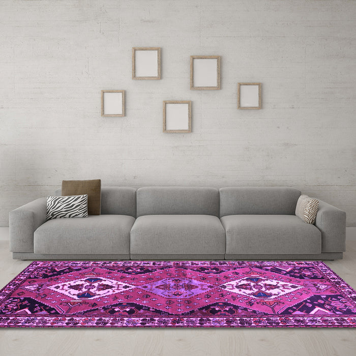 Machine Washable Persian Purple Traditional Area Rugs in a Living Room, wshtr346pur