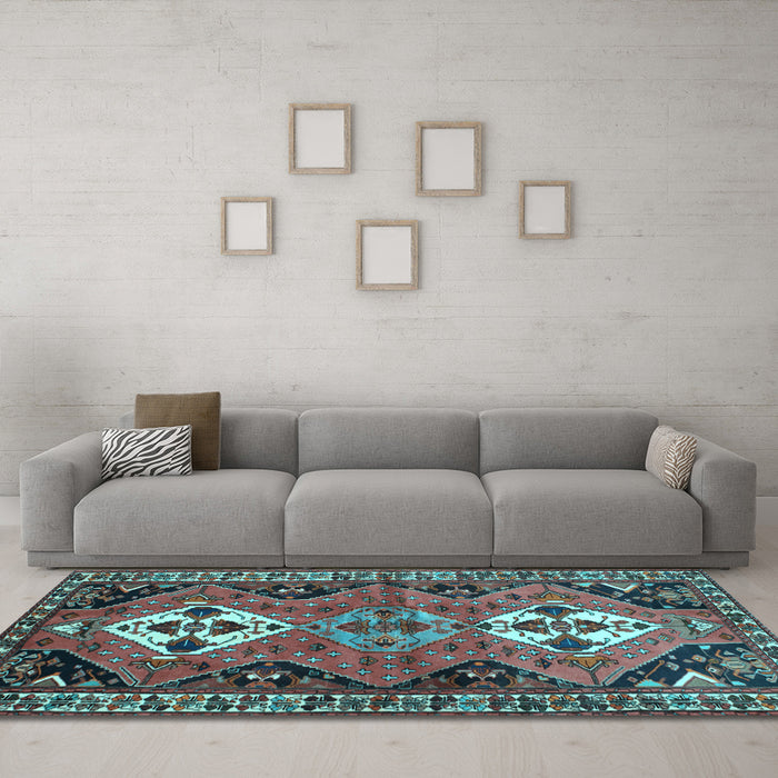 Machine Washable Persian Light Blue Traditional Rug in a Living Room, wshtr346lblu