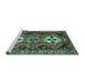 Sideview of Machine Washable Persian Turquoise Traditional Area Rugs, wshtr346turq