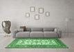 Machine Washable Persian Emerald Green Traditional Area Rugs in a Living Room,, wshtr3470emgrn