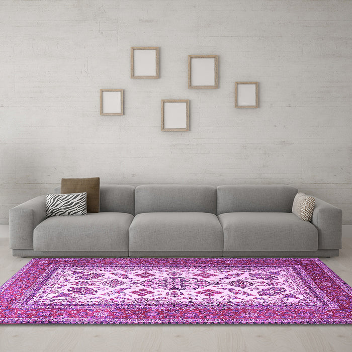 Machine Washable Persian Purple Traditional Area Rugs in a Living Room, wshtr3470pur
