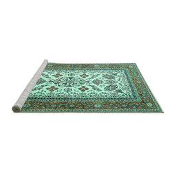 Sideview of Machine Washable Persian Turquoise Traditional Area Rugs, wshtr3470turq
