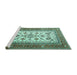 Sideview of Machine Washable Persian Turquoise Traditional Area Rugs, wshtr3470turq