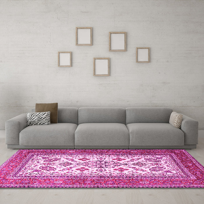 Machine Washable Persian Pink Traditional Rug in a Living Room, wshtr3470pnk