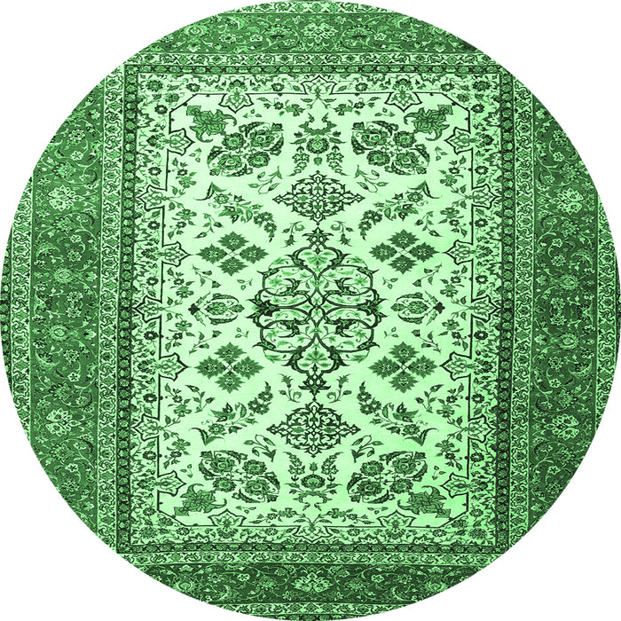 Round Machine Washable Persian Emerald Green Traditional Area Rugs, wshtr3470emgrn