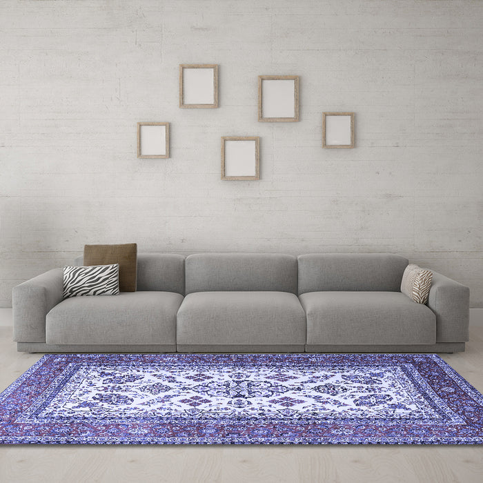 Machine Washable Persian Blue Traditional Rug in a Living Room, wshtr3470blu