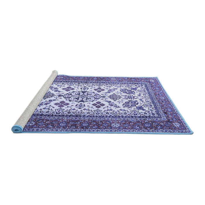 Sideview of Machine Washable Persian Blue Traditional Rug, wshtr3470blu
