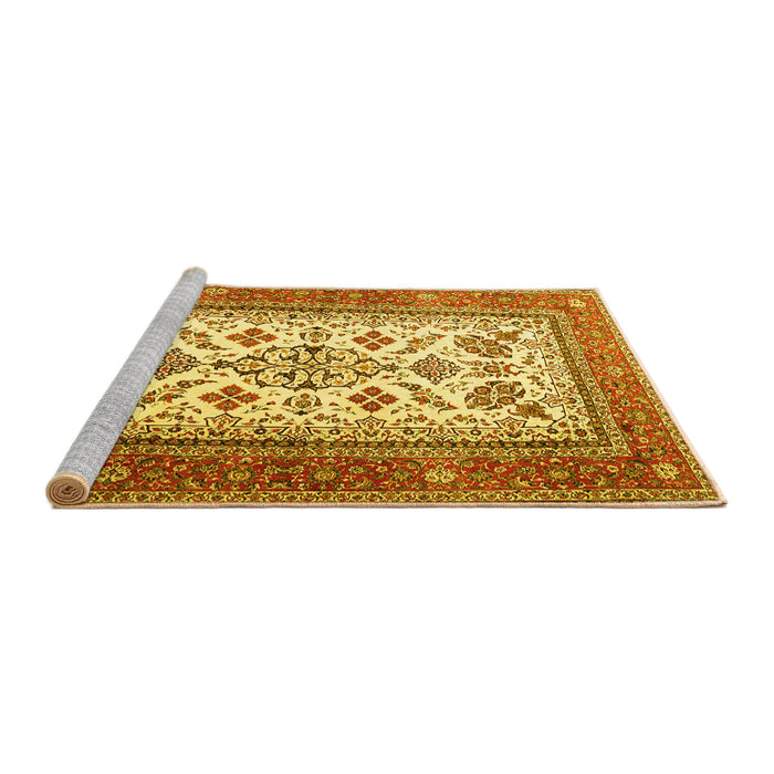 Sideview of Machine Washable Persian Yellow Traditional Rug, wshtr3470yw