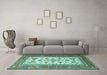 Machine Washable Persian Turquoise Traditional Area Rugs in a Living Room,, wshtr3470turq