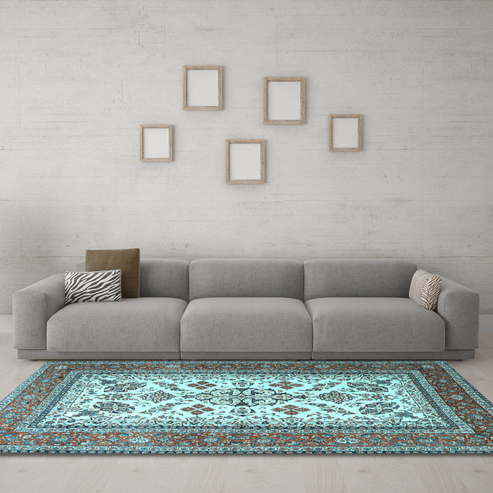 Machine Washable Persian Light Blue Traditional Rug in a Living Room, wshtr3470lblu