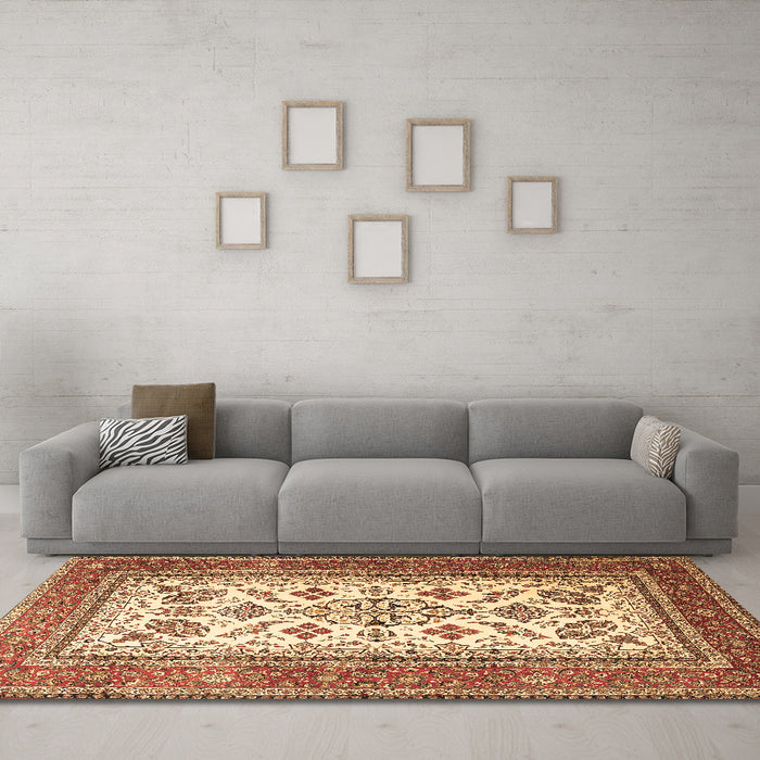 Machine Washable Persian Brown Traditional Rug in a Living Room,, wshtr3470brn