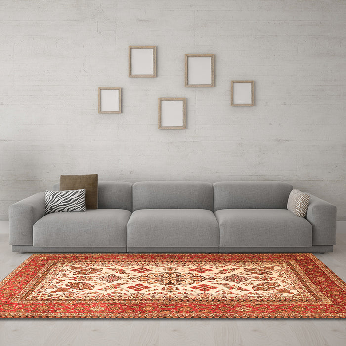 Machine Washable Persian Orange Traditional Area Rugs in a Living Room, wshtr3470org
