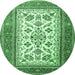 Round Persian Emerald Green Traditional Rug, tr3470emgrn