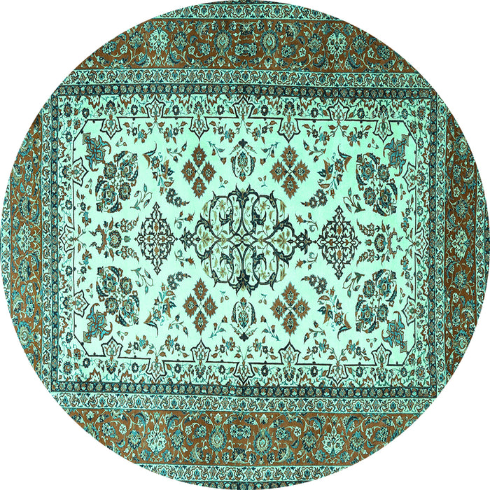 Round Machine Washable Persian Turquoise Traditional Area Rugs, wshtr3470turq