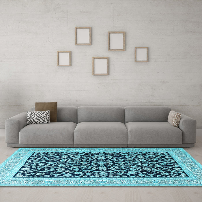 Machine Washable Persian Light Blue Traditional Rug in a Living Room, wshtr3471lblu