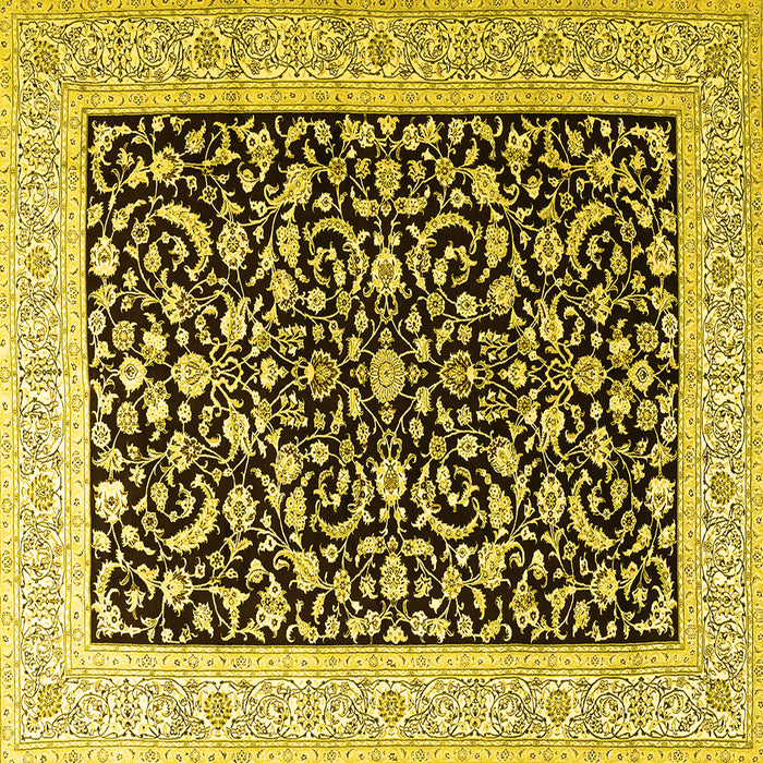 Square Machine Washable Persian Yellow Traditional Rug, wshtr3471yw