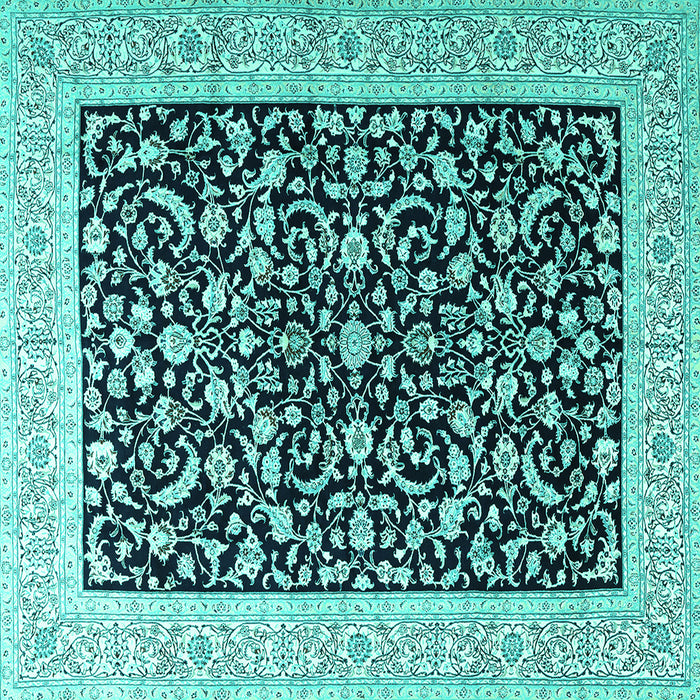 Square Machine Washable Persian Turquoise Traditional Area Rugs, wshtr3471turq