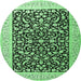 Round Machine Washable Persian Emerald Green Traditional Area Rugs, wshtr3471emgrn