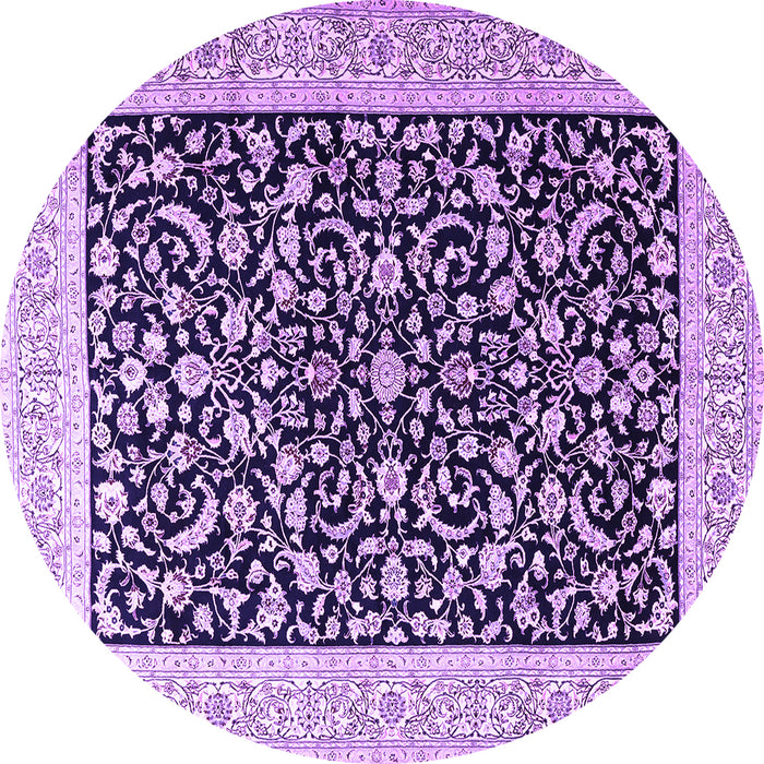Round Machine Washable Persian Purple Traditional Area Rugs, wshtr3471pur
