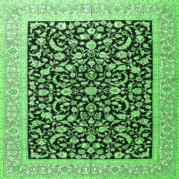 Round Machine Washable Persian Green Traditional Area Rugs, wshtr3471grn